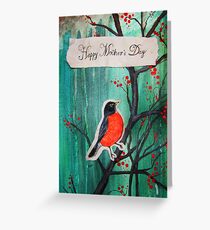Happy Mother's Day Red Robin On Cherry Tree Greeting Card