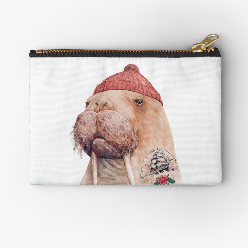 Tattooed Walrus (Red) Zipper Pouch