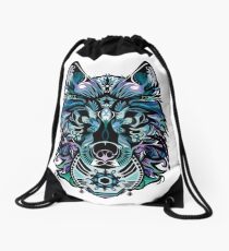Snow Wolf Drawstring Bag