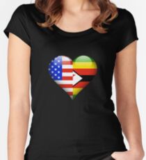Zimbabwean Flag Heart - American and Zimbabwe Heart Flag for Zimbabwean Tailliertes Rundhals-Shirt