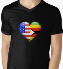 Zimbabwean Flag Heart - American and Zimbabwe Heart Flag for Zimbabwean T-Shirt mit V-Ausschnitt für Männer