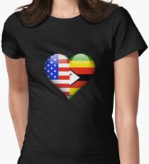Zimbabwean Flag Heart - American and Zimbabwe Heart Flag for Zimbabwean Tailliertes T-Shirt für Frauen