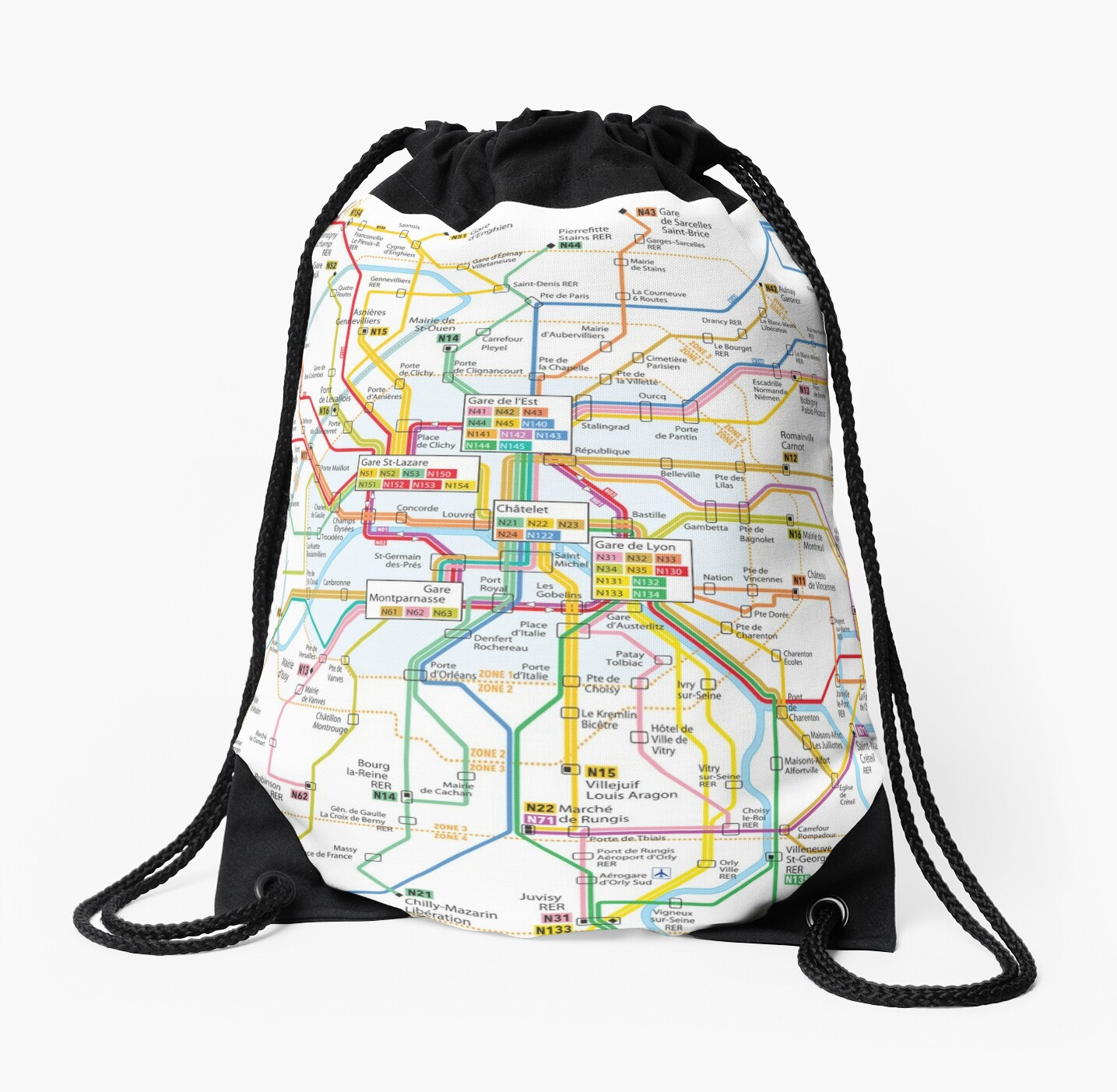 Paris Big Night Bus Map France Hd Drawstring Bag By