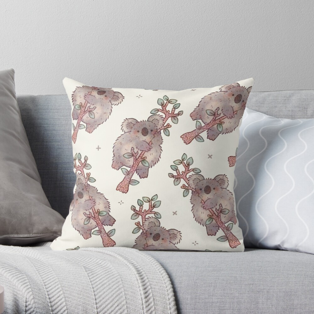 Chubby Koala on a Tree - Australian Wildlife Throw Pillow