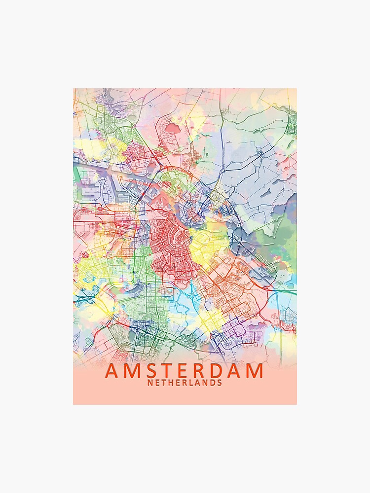 Amsterdam Netherlands Watercolour City Map Photographic Print