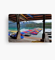 Colourful boats at lake Eibsee Canvas Print