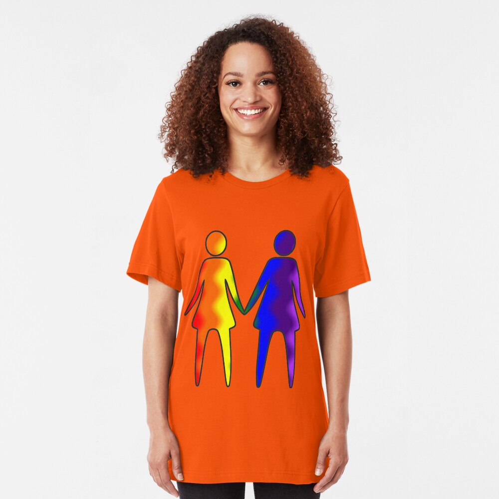 Wavy Rainbow Lesbian Couple #LGBT #Pride Slim Fit T-Shirt