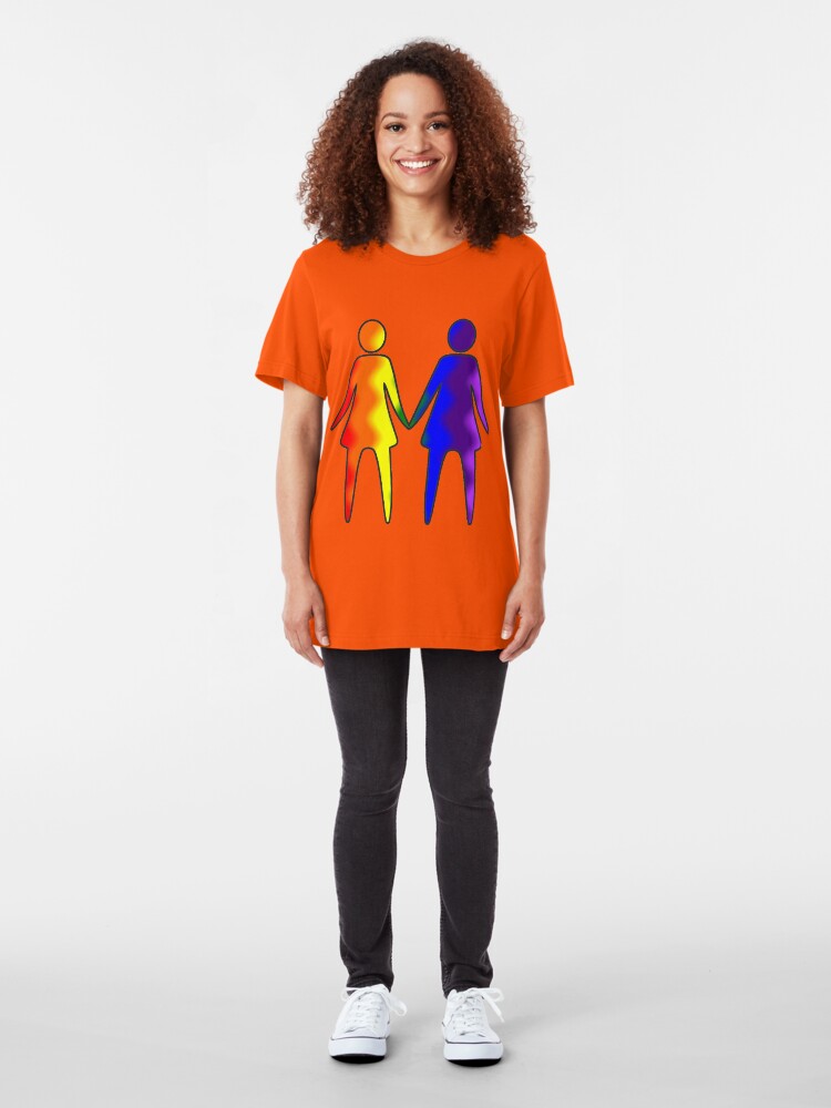 Alternate view of Wavy Rainbow Lesbian Couple #LGBT #Pride Slim Fit T-Shirt