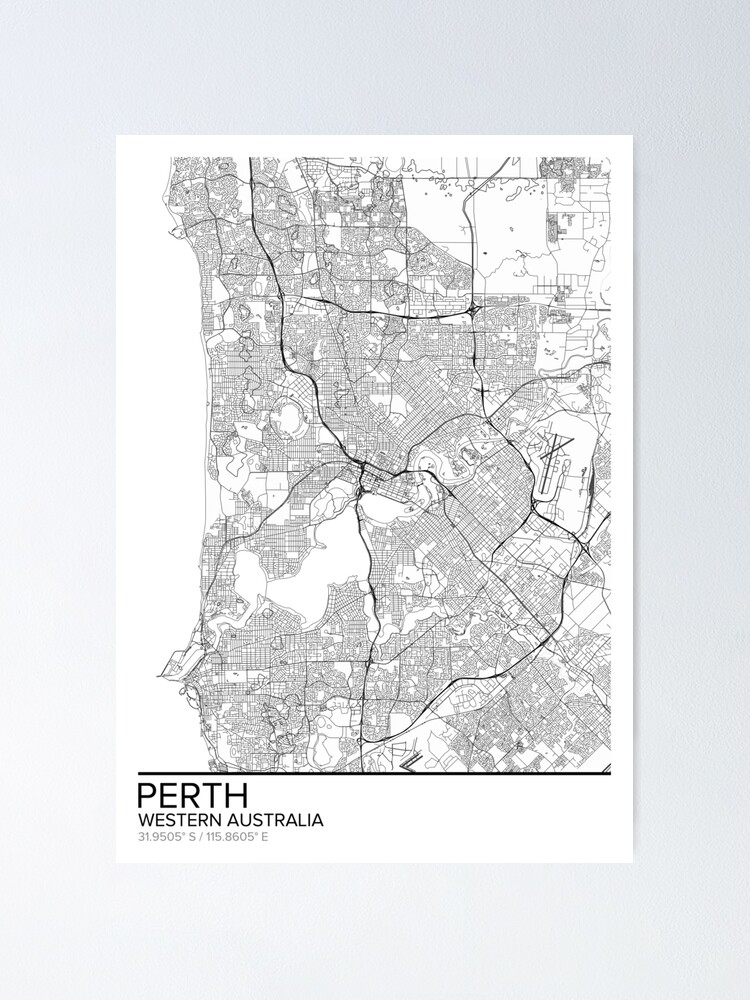 Perth Map Poster Print Wall Art Western Australia Gift Printable