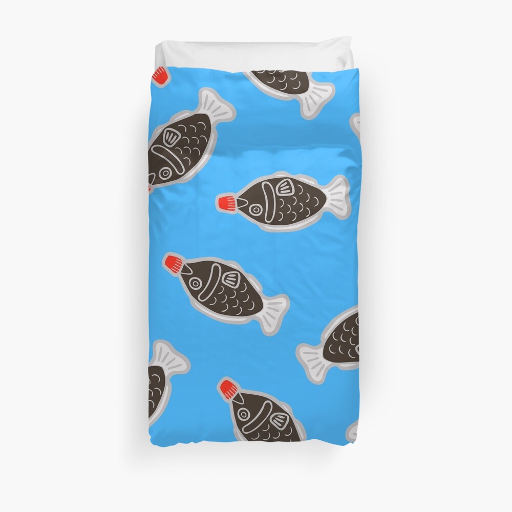 Sushi Soy Fish Pattern in Blue Duvet Cover