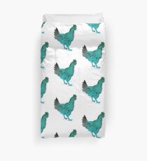 Chicken Hen Teal Blue Duvet Cover