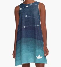 Garland von Sternen, aquamariner Ozean A-Linien Kleid