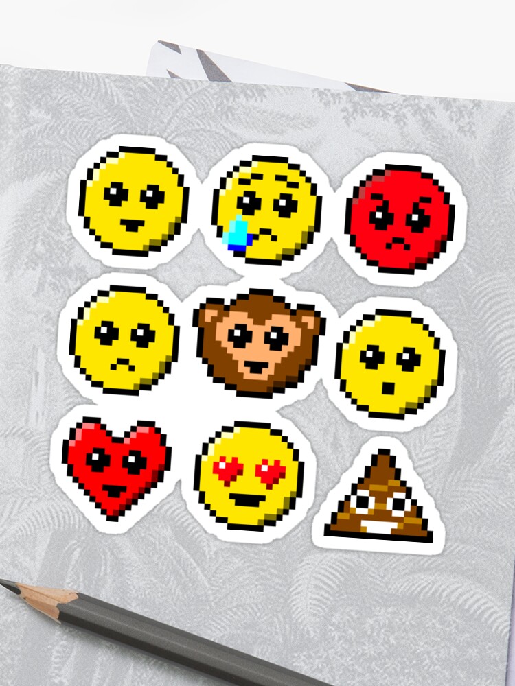 Pixel Art Faces Smile Tear Angry Sad Heart Eyes Wow Heart Face Monkey Poo Sticker By Quacksecho
