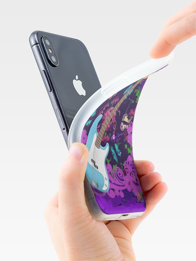 "Vibrant Purple Abstract Floral Blue Bass Guitar" iPhone Case & Cover
