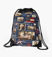 America Patriotic Symbolic Historical Collage Drawstring Bag