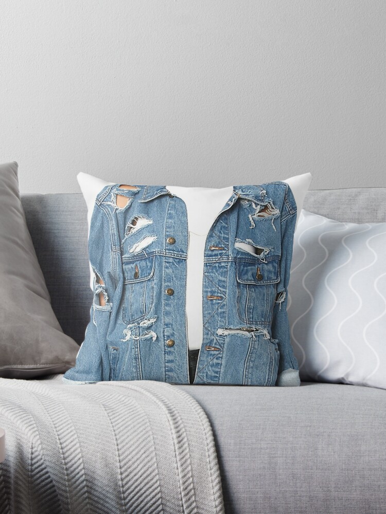 Old Blue Jean Distressed Denim Western Style Throw Pillow By