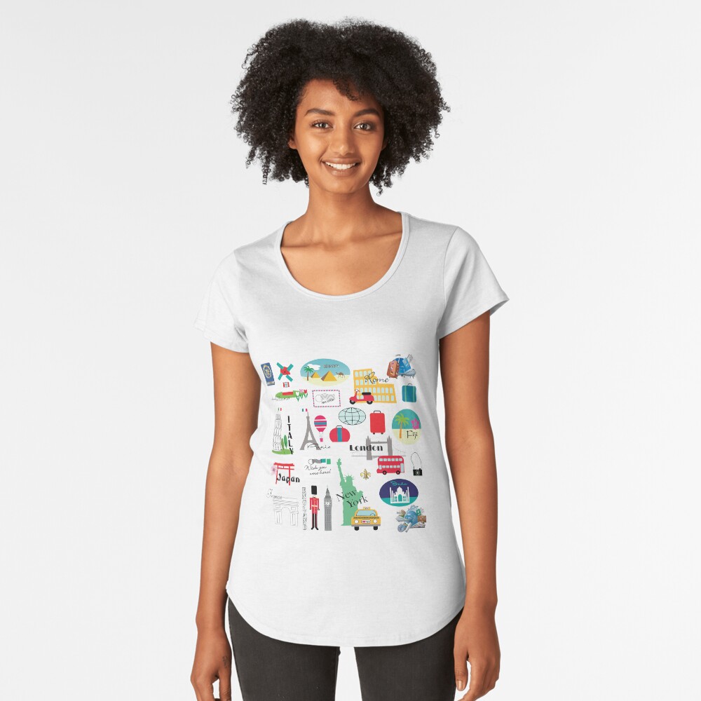 Travel, World, Destinations Collage Print Premium Scoop T-Shirt