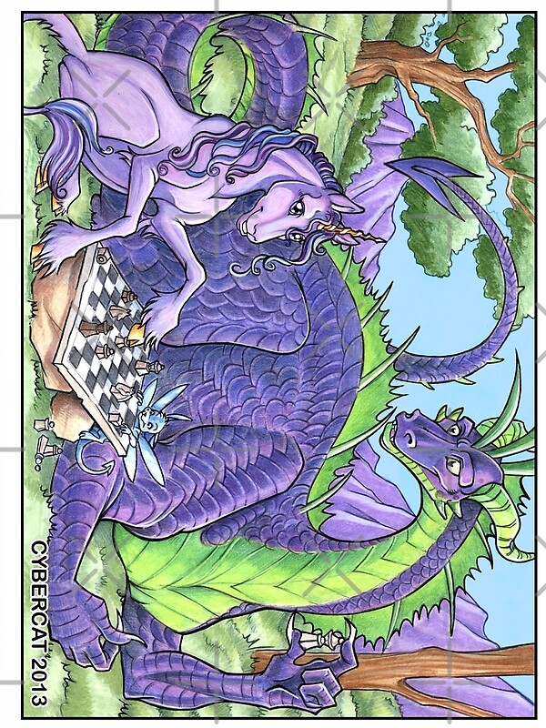 "Dragon and Unicorn Play Chess " by cybercat | Redbubble