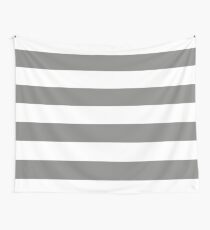 Large Battleship Gray and White Horizontal Cabana Tent Stripes Wall Tapestry