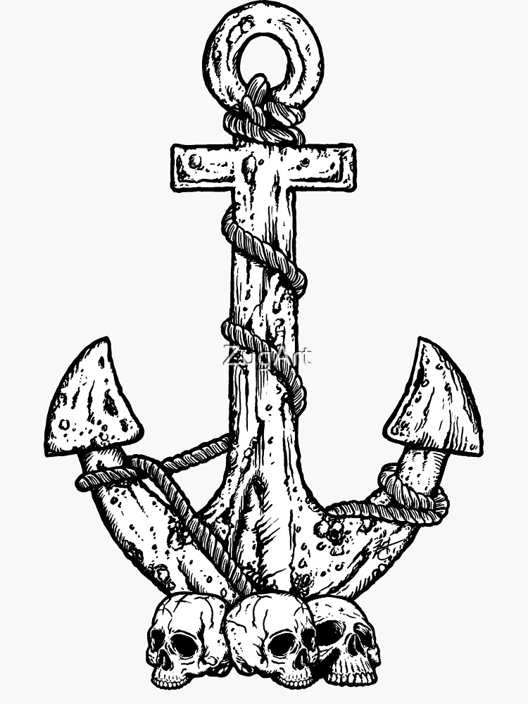 “Anchor and Skulls” Sticker by ZugArt | Redbubble