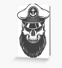Skull with Beard in Captain Hat Greeting Card