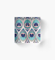 Peacock Feathers Eye // teal blue and metal coral rose Acrylic Block
