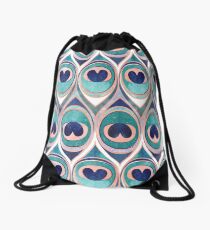 Mochila de cuerdas Plumas de pavo real Ojo / verde azulado azul y metal coral rosa