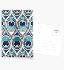 Postales Plumas de pavo real Ojo / verde azulado azul y metal coral rosa