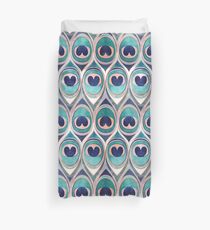 Peacock Feathers Eye // teal blue and metal coral rose Duvet Cover