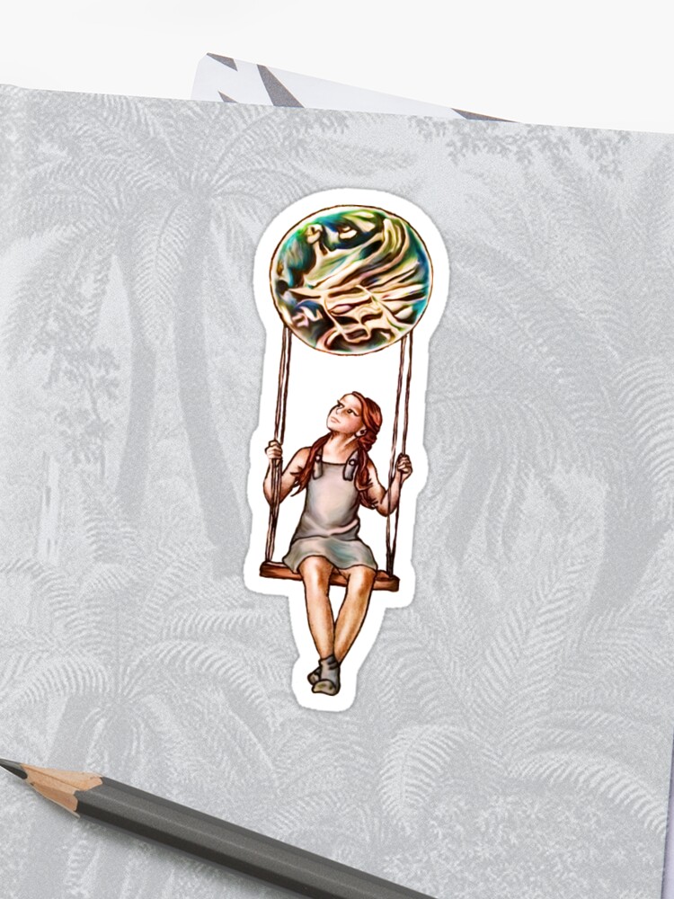 Girl On Swing With Blur And Green Orb Drawing Sticker