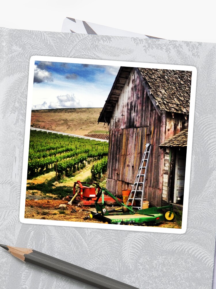 Rustic Barn In Wine Country With John Deere Equipment Sticker By