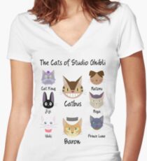 THE CATS OF STUDIO GHIBLI Women's Fitted V-Neck T-Shirt