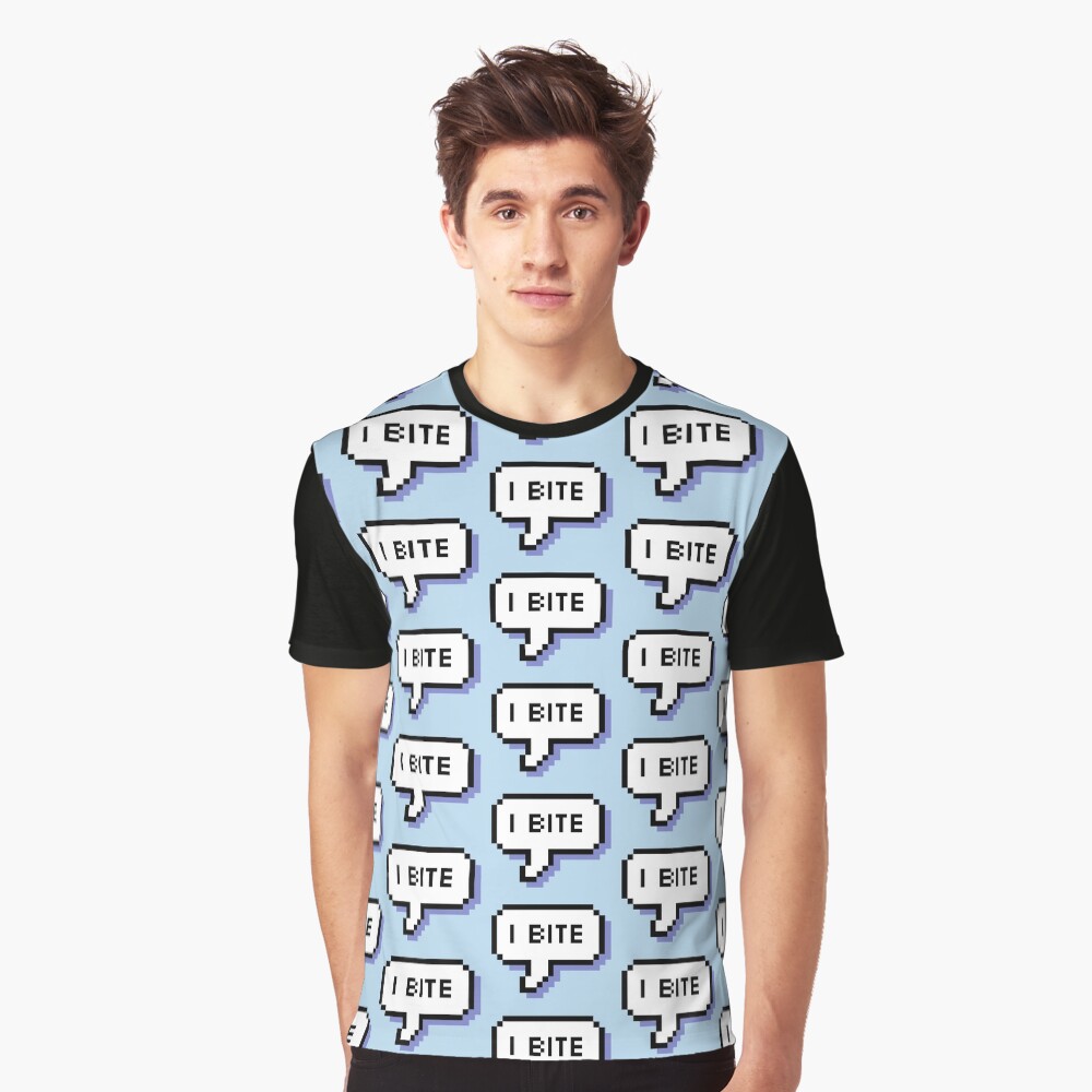 I Bite - Pixel Speech Bubble (Blue) Graphic T-Shirt
