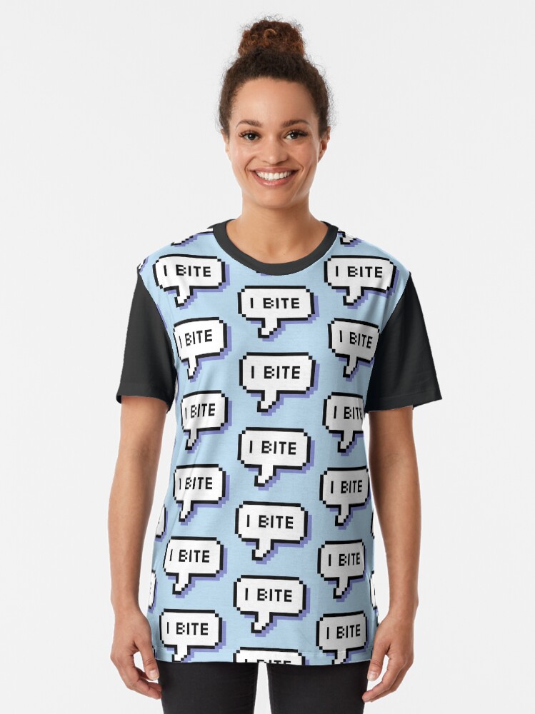 Alternate view of I Bite - Pixel Speech Bubble (Blue) Graphic T-Shirt