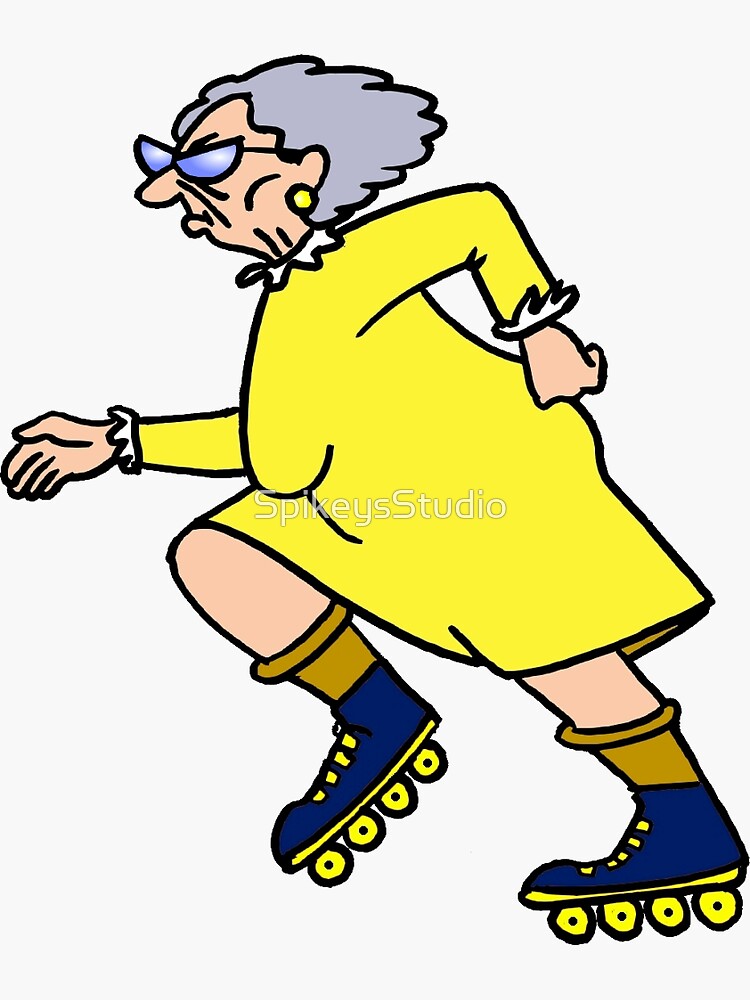 "Roller Skating Granny" Sticker by SpikeysStudio Redbubble