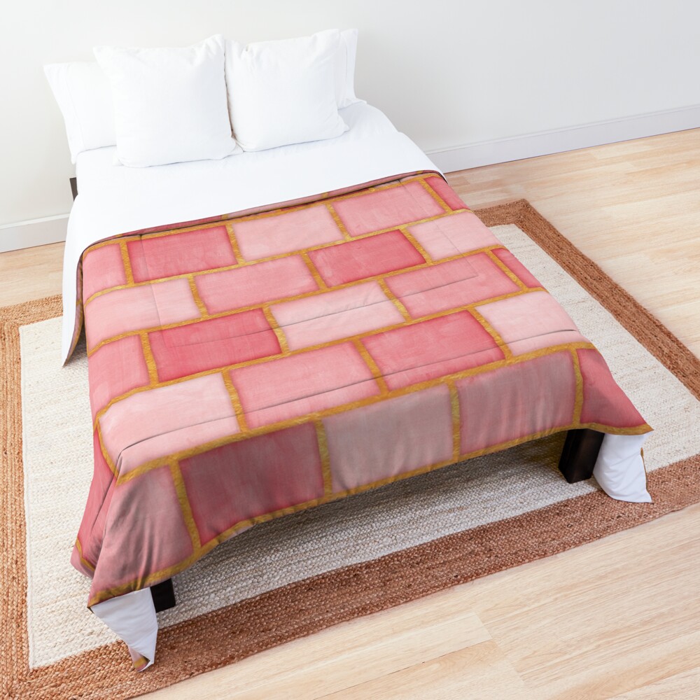 Gold and Rose Blush Pink Bricks Comforter
