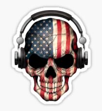 Pegatina Dj Skull con bandera estadounidense