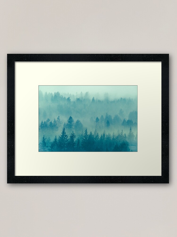 Alternate view of Fog Forest - Blue Green Washington State Woods Foggy Trees Framed Art Print
