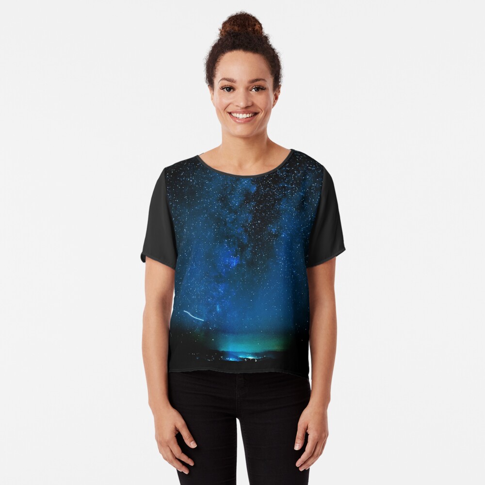Stars and Space Night Sky - Blue Starry Milky Way in Arizona Chiffon Top