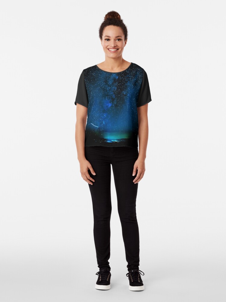 Alternate view of Stars and Space Night Sky - Blue Starry Milky Way in Arizona Chiffon Top
