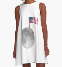 USA Flag on Moon A-Line Dress