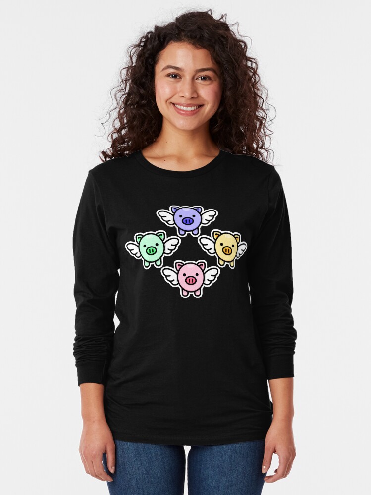 Alternate view of When Pigs Fly: Rainbow Long Sleeve T-Shirt