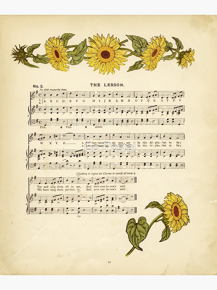 "Sunflower Song Sheet Illustration" Sticker by GoPostal Redbubble