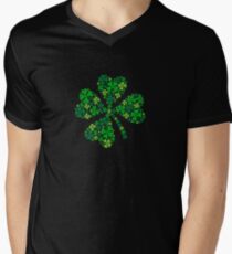 Camiseta de cuello en V afortunado trébol de cuatro hojas, trébol verde