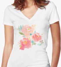 Peonies Watercolor Bouquet Fitted V-Neck T-Shirt