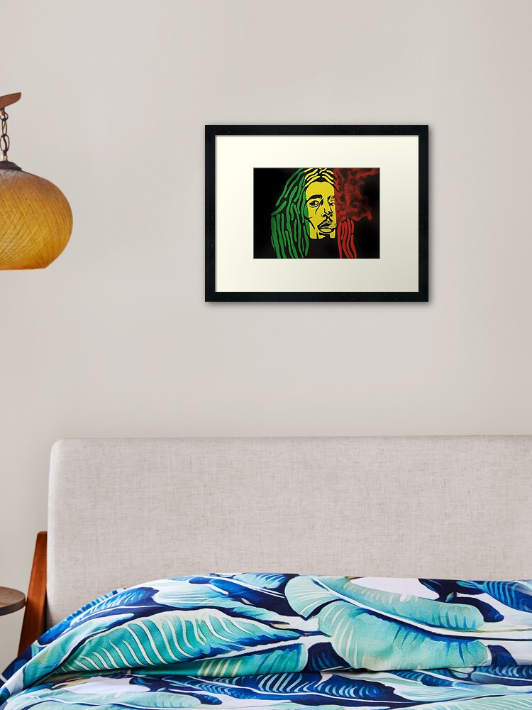 Rasta Man Vibration Jamaica Star Music Pop Art Portrait Painting Smoke Ganja Colourful Colorful Cool Mural Wall Art Wall Hangings Framed Art Print