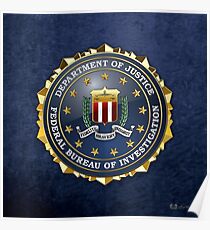 Federal Bureau of Investigation - FBI Emblem 3D on Blue Velvet Poster