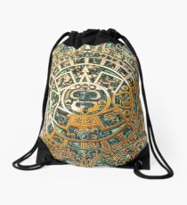 Ancient Mayan (Aztec) Calendar (Jade & Gold) Drawstring Bag