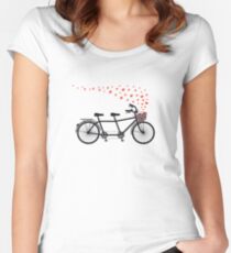tandem bicycle and flying red hearts for Valentine's day, wedding invitation Fitted Scoop T-Shirt