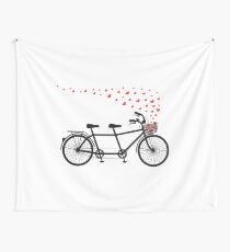 tandem bicycle and flying red hearts for Valentine's day, wedding invitation Wall Tapestry